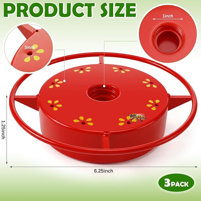 LemonRoad 3 Sets Hummingbird Feeder Replacement Bases Replaceable Red Plastic 8 Port Base for Select Threaded Bottle-Style Feeders, Screw-Together Design(No Bottles)