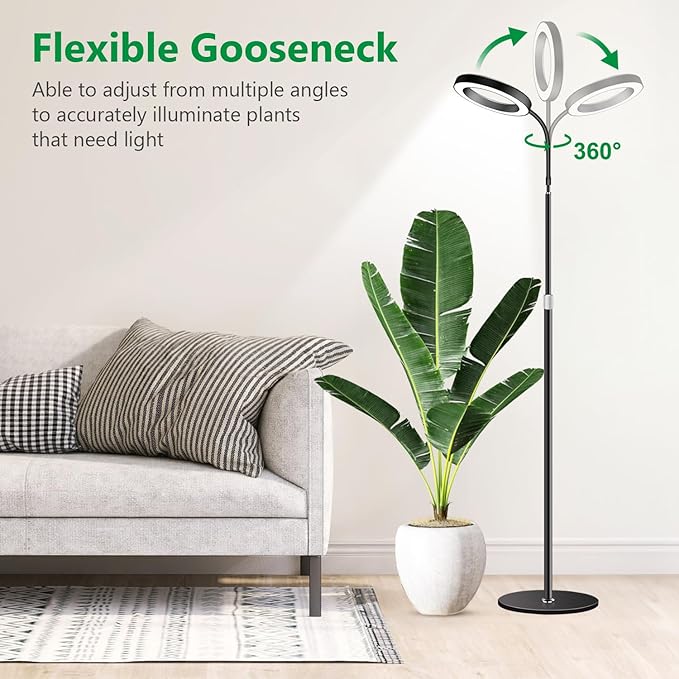 Aumtrly Grow Lights for Indoor Plants, Full Spectrum Floor Standing Plant Lights with 68" Stand for Growing Large Tall Plants, Black Halo LED Plant Grow Light with 6/12/16H Timer