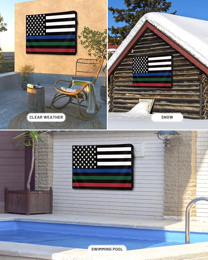 American Flag Outdoor TV Cover 40 to 43 In Weatherproof, Red Green Blue Stripes 600D Oxford With Waterproof Zipper, USA Flag Outside Flat Screen Protector Size 40"W x 25"H x 4.5"D