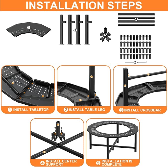 Fire Pit Surround Tabletop for Solo Stove Bonfire, Tiki, Outdoor Smokeless Fire Pit Table for Wood Burning Fire Pits, Powder-Coated Steel Stove Table Surround with Cover for Solo Stove
