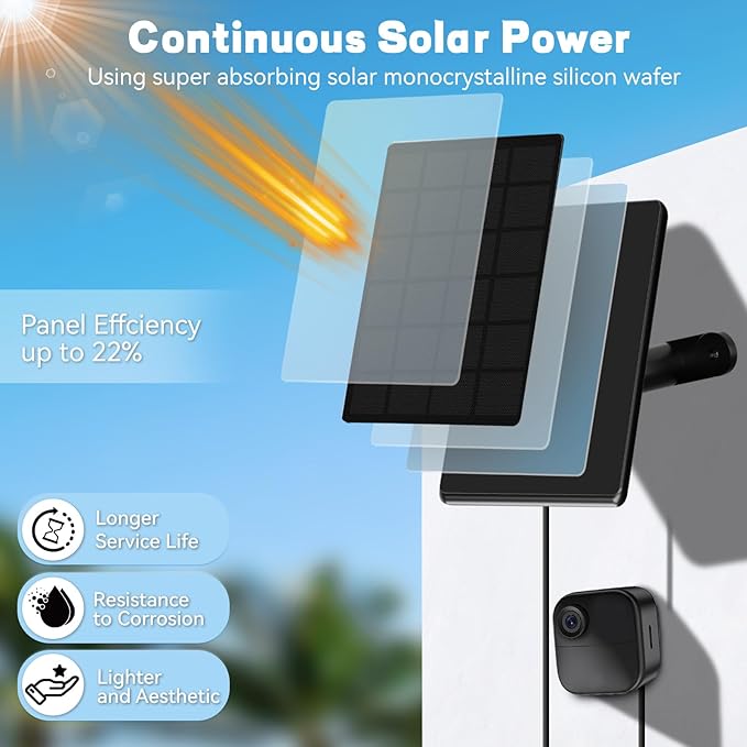4 Pack 6W Solar Panel for Blink Camera, High-Efficiency Monocrystalline Silicon Solar Panels Compatible with Blink Outdoor 2K+, 4(4th Gen)/(3rd Gen)/XT3,XT2/XT,IP66 Wterproof,10Ft Outdoor Power Cable