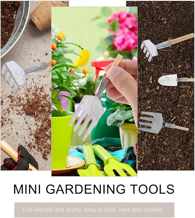 Complete Set of 5 Miniature Gardening Tools for Outdoor and Terrarium Plants – Mini Hand Shovels - Rake - Planting Shovel Iron Child Flowers – for Bonsai Tree Garden and