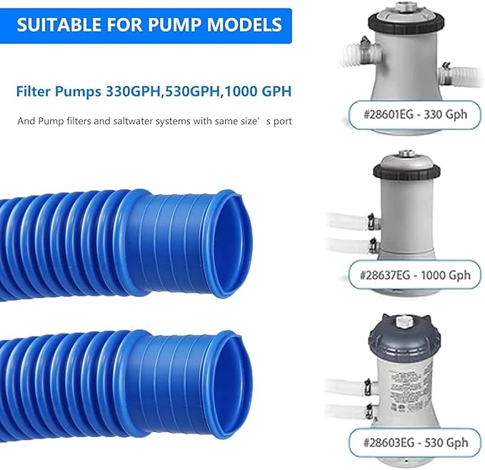 1.25" x 41in Pool Hoses Set for Above Ground Pools – Pool Pump Replacement Hose with Clamps, Compatible with Intex, Coleman, Summer Waves Pool Pumps & Filters (4 PACK Blue)