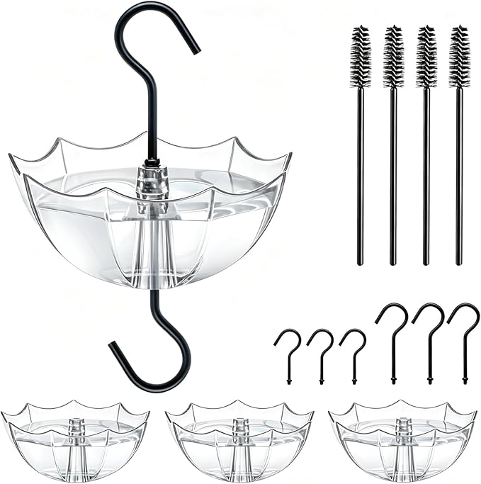 Ant Moat for Hummingbird Feeder, 5 OZ, 4 Pack, Black Umbrella Ant Guard with Large Capacity