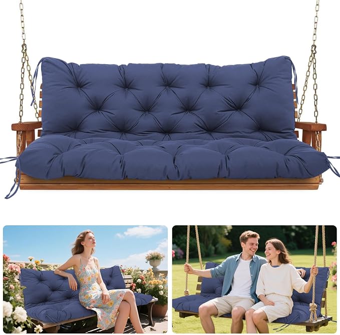 Porch Swing Cushions Outdoor, 5 Inch Thick Waterproof 2-3 Seater Replacement Swing Cushion with Backrest and Anti-Slip Ties, Perfect for Porch, Patio, Garden, Outdoor Bench Furniture, 40×40×5 Inch