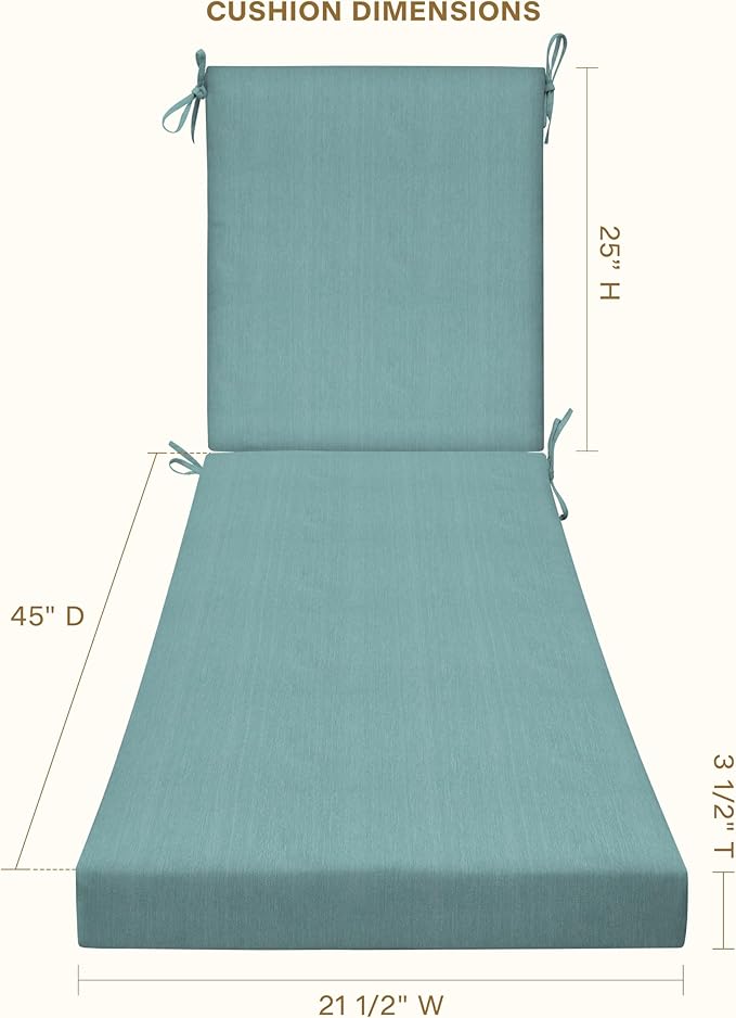 Honeycomb Outdoor Chaise Lounge Cushion for Patio Furniture, Water & Fade Resistant, Removable Cover, 21.5 x 70, Heritage Textured Solid Coastal Blue