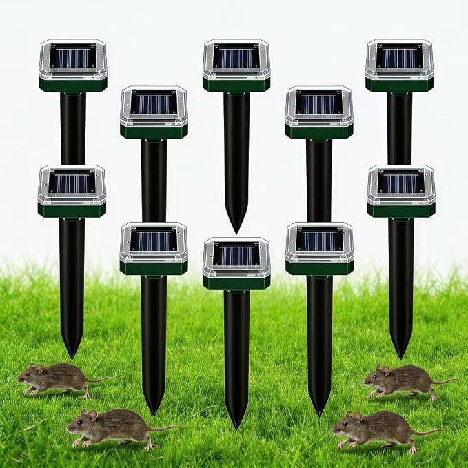 Solar Powered Mole Repellent – Heavy Duty Burrowing Animal Control for Lawn Garden Pasture, Chases Away Moles Voles Shrews Unharmed, 7,500 sq ft Coverage