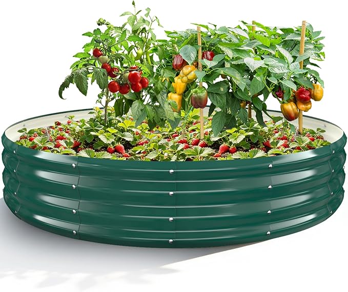 Heavy Duty Round Raised Garden Bed, 6FT Large Thickened Galvanized Metal Planter Box, 0.7mm Reinforced Rust-Resistant, Easy DIY Assembly Above Ground Gardening Bed for Vegetables, Flowers & Herbs