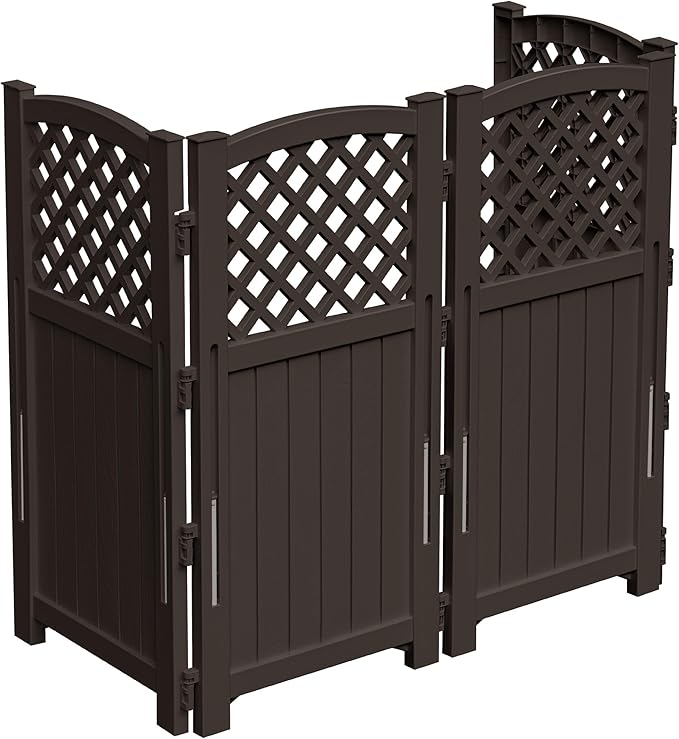 Devoko Outdoor Privacy Fence, 4 Fence Panels Privacy Screen Panels for Outside and Yard, Resin Air Conditioner Lattice Fence for Trash Can (Brown)
