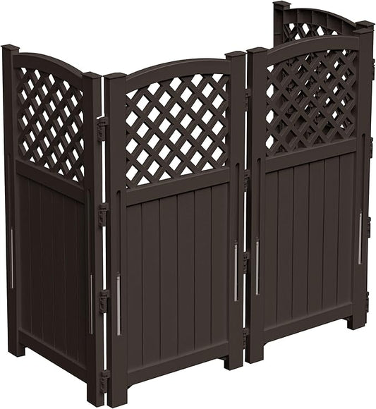 Devoko Outdoor Privacy Fence, 4 Fence Panels Privacy Screen Panels for Outside and Yard, Resin Air Conditioner Lattice Fence for Trash Can (Brown)