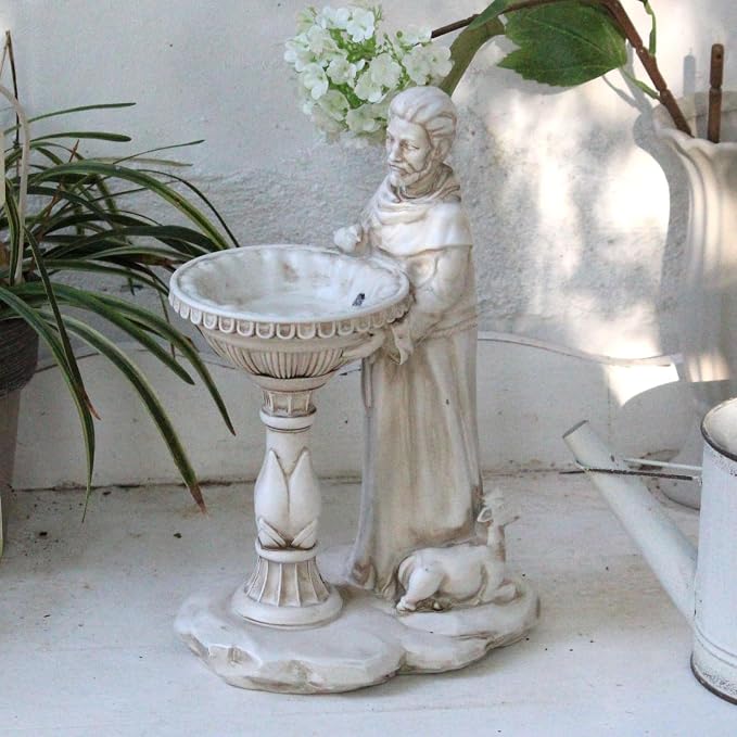 Sheaifun St Francis Garden Statue Outdoor Solar Garden Decor Resin 10.5 Inch Tall Colorful Lights St Francis Statue with Bird Bath Feeder for Yard Patio Lawn Decoration Religious Gifts for Women
