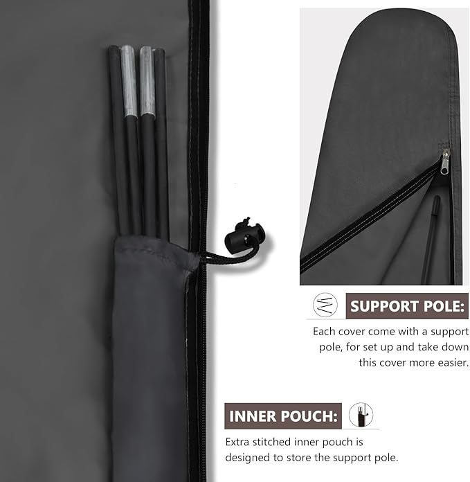 ULTCOVER Patio Parasol 600D Waterproof Outdoor Market Umbrella Cover - Fits Market Umbrella Up to 12 Feet, Black