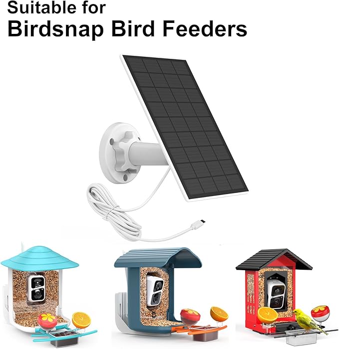 birdsnap® 3W Solar Panel with Type-C Cord for Bird Feeder Camera Only, IP65 Waterproof for Outdoors, Continuously Power Supply, Adjustable Direction