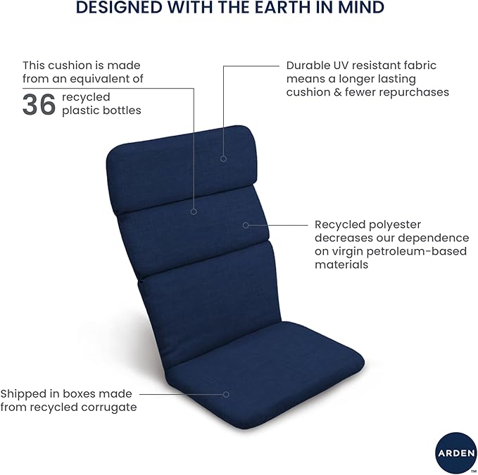 Arden Outdoor Adirondack or Rocking Chair Cushion, 20 x 17, Rain-Proof, Fade Resistant 17 x 20, Blue Shibori Stripe