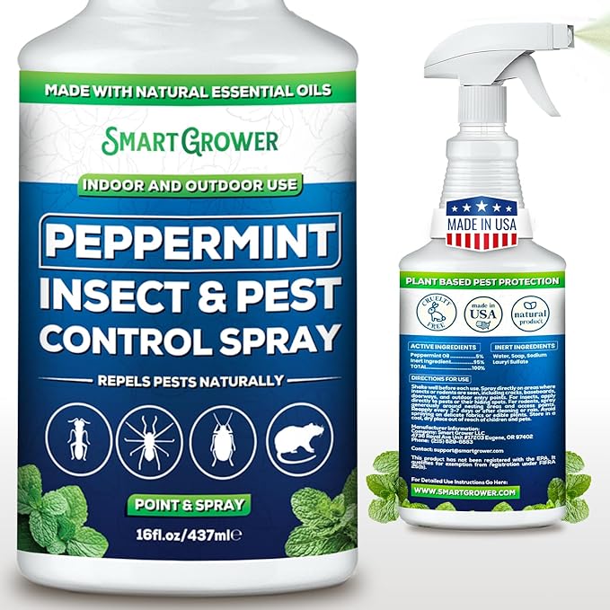 All Natural Peppermint Oil Insect & Pest Control Spray Repels Mice, Spiders, Ants, for Home, Indoor, Outdoor, Garden Maximum Strength Smart Grower Ready to Use 32 FL OZ