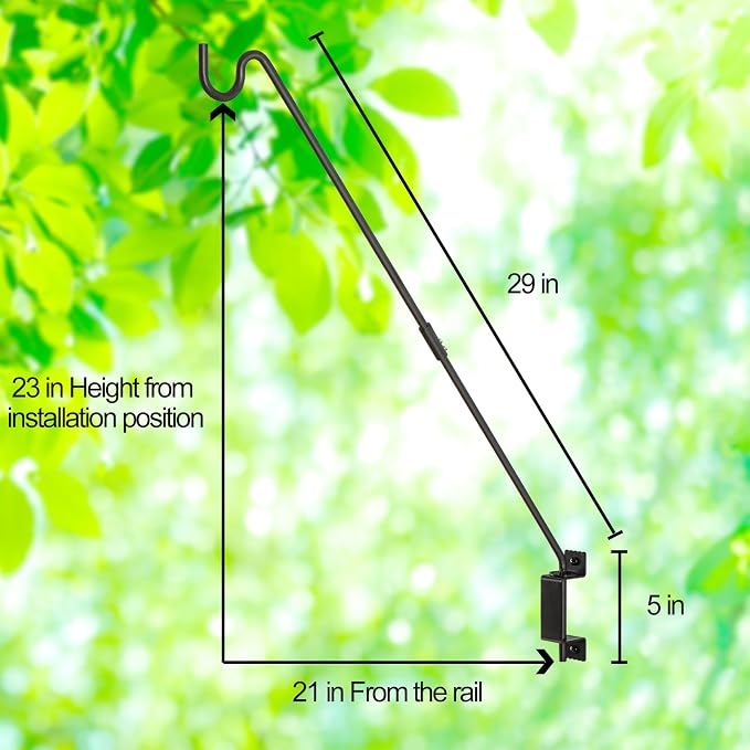 AILIN YELOKIE 32" 360° Swivel Deck Hook - Heavy Duty Solid Steel Plant Hanger, 12-Directional Adjustable Wall Bracket for Bird Feeders/Pole, Outdoor Plants & Wind Chimes, Black (2-Pack)
