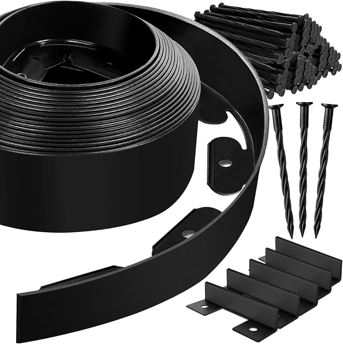 Landscape Edging - 80FT 4IN Garden Edging Border with 100 Stakes, No Dig Lawn Edging for Landscaping for Garden Bed, Yard, Thickened Top Edge (0.15”) Flower Bed Border Edging for Outdoor