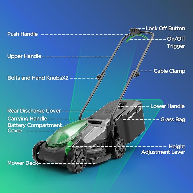 14" Cordless Lawn Mower, 40V Lightweight Push Mower with 2×5.0Ah Battery, Ultra-Quiet Motor for Small Yards, Lawn Care, Backyard Maintenance