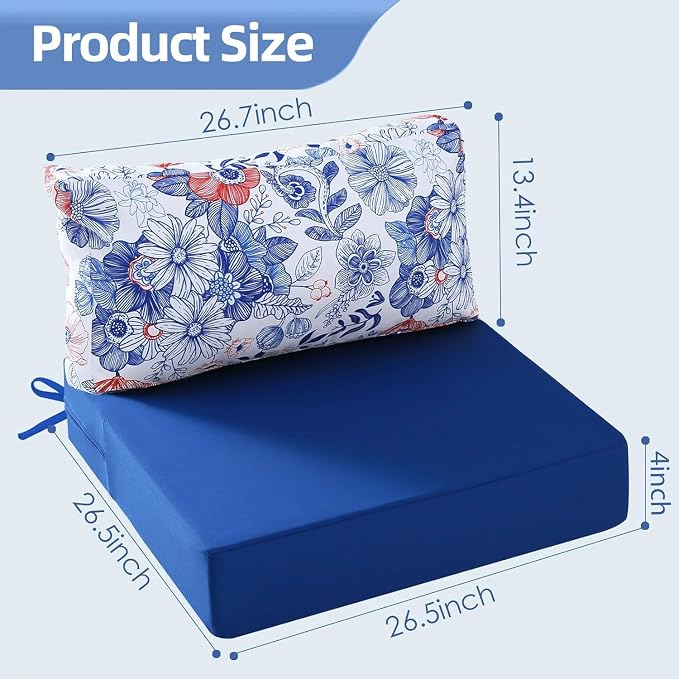 Outdoor Cushions for Patio Furniture, Outdoor Seat and Back Cushion, Waterproof Hampton Bay Deep Seat Replacement Couch Cushions for Lawn Garden, 26.5x26.5 Inch