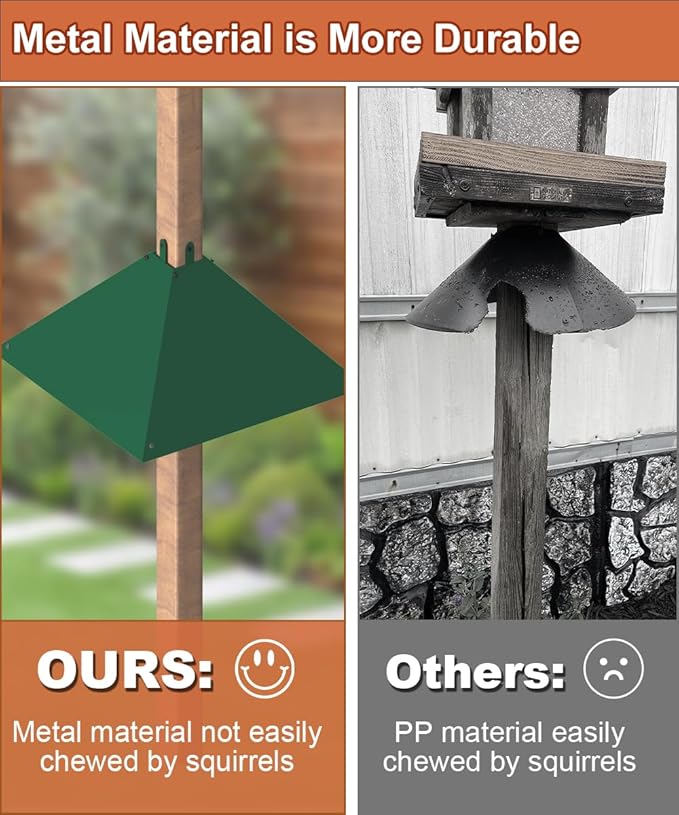 Metal Squirrel Baffle for 4x4 Post, Outside Wooden Pole Mount Squirrel Guards for Bird Feeders, 17 Inch Squirrels Deterrents Stopper to Deter Racoons, Green, 1pcs, (Patented No.: D1069260)