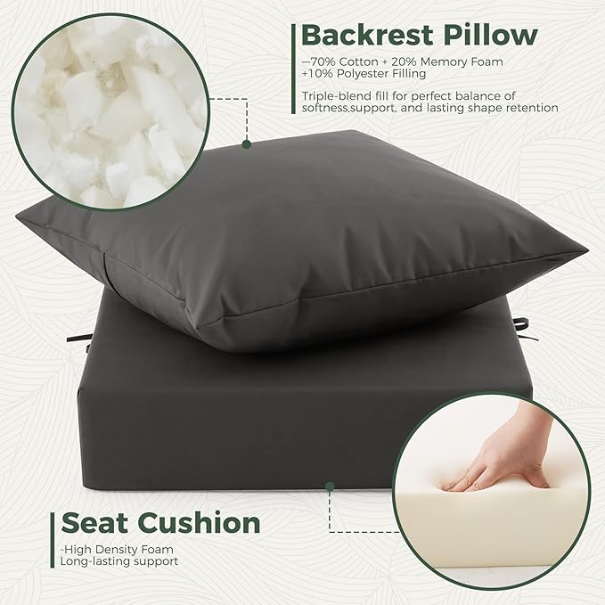 Outdoor Cushions for Patio Furniture, Outdoor Seat Cushion Set 24 x 24 x 5.75 Inch, Waterproof & Fade Resistant Outdoor Chair Cushions, Deep Patio Chair Cushion with Removable Cover, Dark Grey