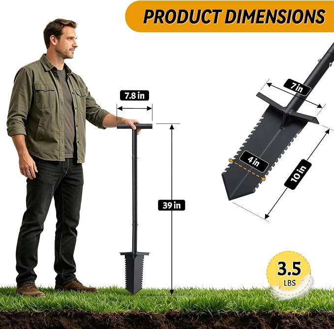 Metal Detecting Shovel, 39" Root Slayer Shovel with Serrated Blade, Lightweight and Durable Garden Spade Shovel, Metal Detector Shovel, Drain Spade for Cutting Root, Digging, Trenching, Transplanting