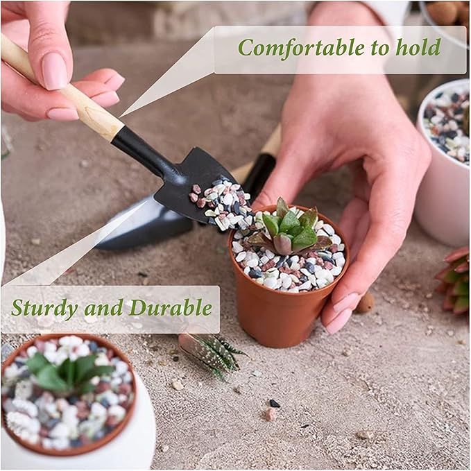 Wishlotus Mini Gardening Tools, 3Pcs Flower Hand Tools with Non-Slip Handles, Portable Tools Set for Indoor Gardening, Succulents, Bonsai, Gift for Wife and Mother（Thin）