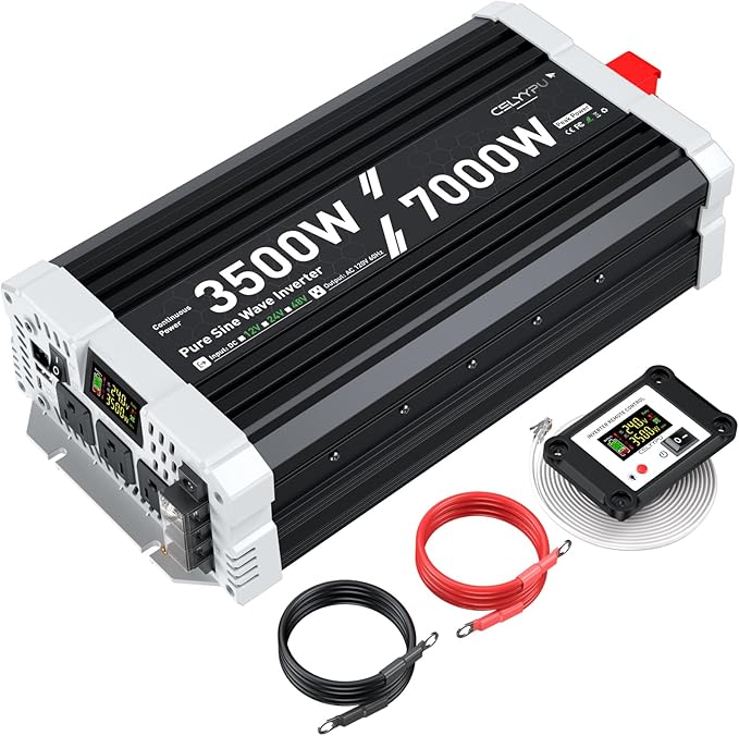 3500 watt Pure sine Wave Inverter, 24V DC to 110V AC Power Inverter, with 3 AC Output sockets, USB Port, Type-C Port, Remote Control with LCD Screen, Used for Solar Emergency Power Supply in RV Homes