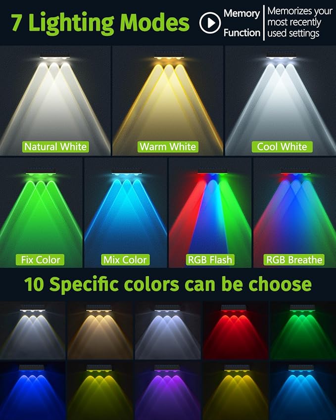 Solar Fence Lights Outdoor 8 Pack Waterproof Upgraded Brightness 3 LED Lens Solor Deck Lights Warm Cool Natural White RGB 10 Color Outside Solar Powered Wall Light for Backyard Garden Patio Step Rail