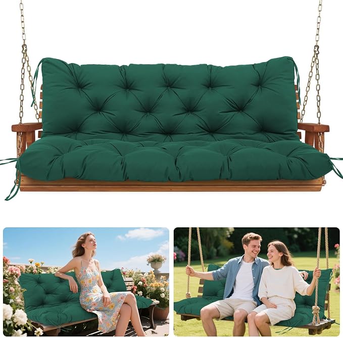 Porch Swing Cushions Outdoor, 5 Inch Thick Waterproof 2-3 Seater Replacement Swing Cushion with Backrest and Anti-Slip Ties, Perfect for Porch, Patio, Garden, Outdoor Bench Furniture, 40×40×5 Inch