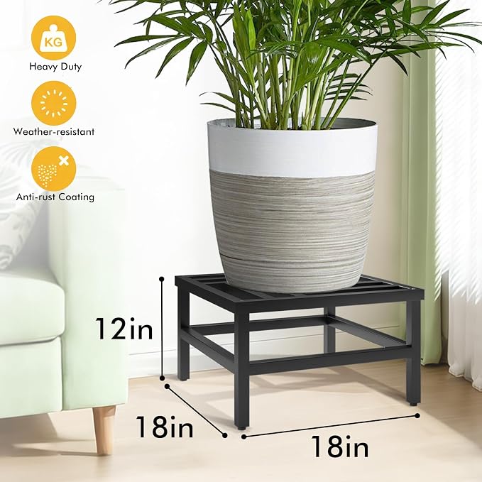 Plant Stand Indoor Outdoor, 18 Inch Heavy Duty Plant Stands Riser Metal Pedestal Stand for Large Flower Pot, Wrought Iron Flower Stand Display Planter Shelf for Living Room, 1-Pack