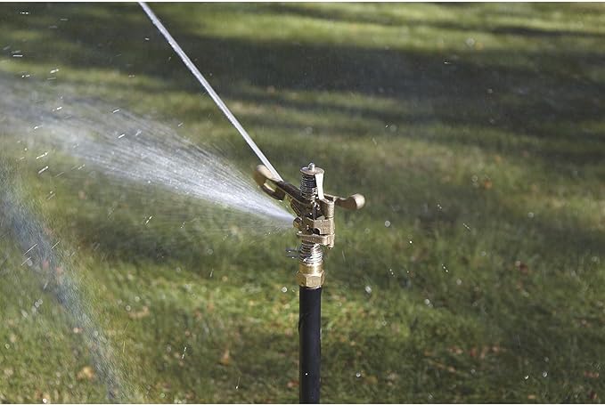 Strongway Wheeled Sprinkler, 3/4 in. Brass Head with 2 Nozzles, 100 Ft. Diameter Coverage, 7800 Sq. Ft., 6-10 GPM, 8 in. Poly Wheels, Adjustable Full and Partial Circle, for Lawn and Garden