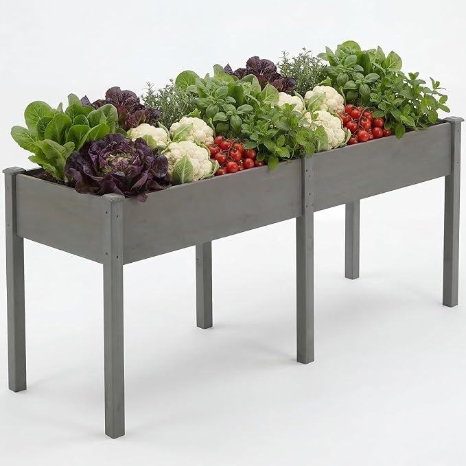 Simple Deluxe Raised Garden Bed with Legs, 72 x 23 x 30 Inch Wooden Planter Box with Liner, Elevated Outdoor Garden Box for Patio, Balcony & Backyard Use, Grey
