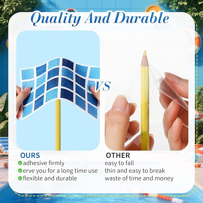 Yexiya 6 Pcs PVC Pool Repair Patches 8.45x5.51 Inch - Heavy-Duty Vinyl Adhesive Patch Kit for Above Ground Pools, Air Mattress, Inflatable Boats, Tents(Plaid,Gradient Blue)