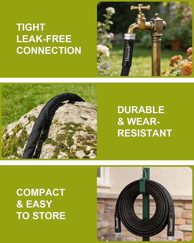 Garden Hose, Lightweight, Ultra Flexible, Durable, Kink-Free Water Hose - Made of TPU, Drinking Water Safe Material, Non-Shrinking, Easy to Store, All-Weather, Black (25 FT)