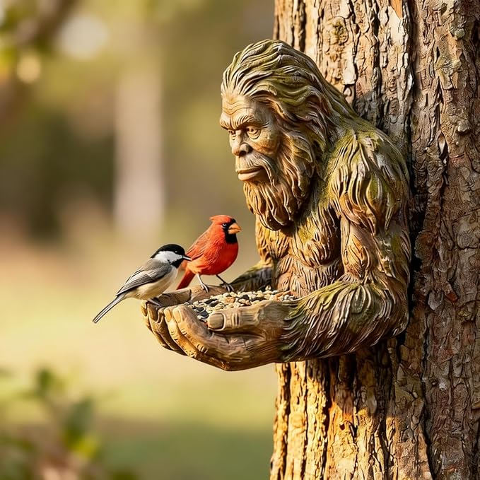 Forest Guardian Bird Feeder Sculpture - Waterproof Tree-Mounted Resin Face, Outdoor Garden Yard Art Decor for Backyard Wildlife Attracting Birds
