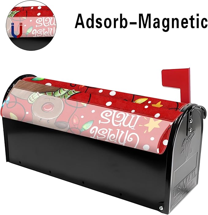 Merry Christmas Mailbox Cover Magnetic Christmas Reindeer Mailbox Covers Winter Xmas Holiday Post Letter Box Cover for Garden Yard Decor 21x18 Inch