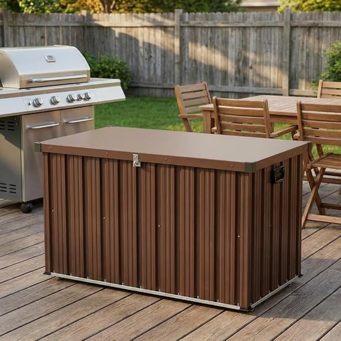 Extra Large 200 Gallon Metal Deck Box Waterproof with Soft-Close Gas Struts, Rolling Wheels & Handles | Heavy-Duty Outdoor Storage Box for Patio Cushions, Pool Floats, Garden Tools, Porch, Backyard