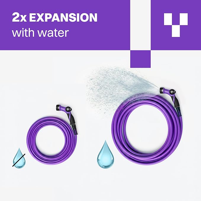 RELAX 50ft Expandable Purple Garden Hose – Lightweight No-Kink Design with Durable Aluminum Couplings, Spray Nozzle & Hose Mender for Home & Garden Watering