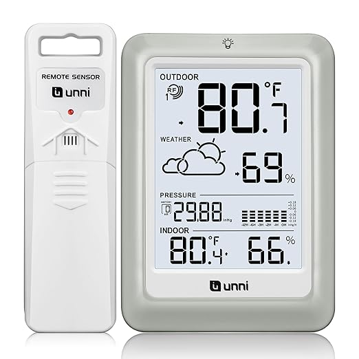 Wireless Weather Stations, with 330ft Range Sensor and Adjustable Backlight Inside Outside Monitor (White)