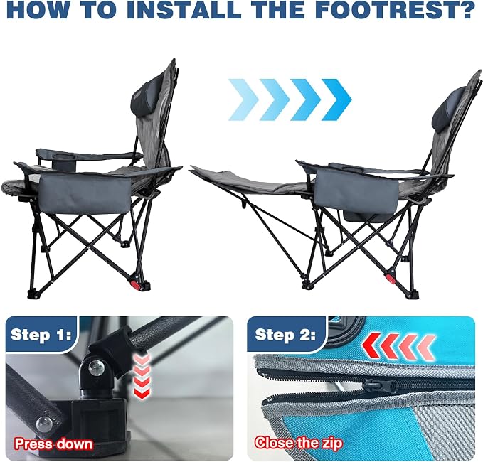 Reclining Camping Chair 4 Position with Foot Rest Comfortable for Adults 265Ibs Folding Lounger Mesh Beach Chair with Cooler Bag,Cotton Cushion and Cup Holder for Outdoor Patio