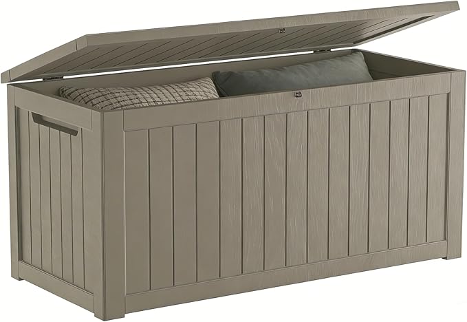 Outdoor Storage Box 275GAL Waterproof Resin Deck Box,Pool Accessories Supplies，UV-Resistant Lockable Package Delivery Bin for Garden Tools,Large Patio Outside Cushions,Chest,Furniture,Grey