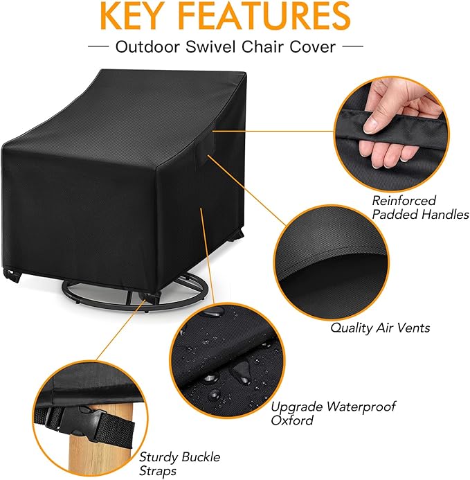 WLEAFJ Outdoor Swivel Chair Covers, Waterproof Heavy Duty Patio Rocking Furniture Covers, Black, 2 Pack - 30" W x 34" D x 38.5" H