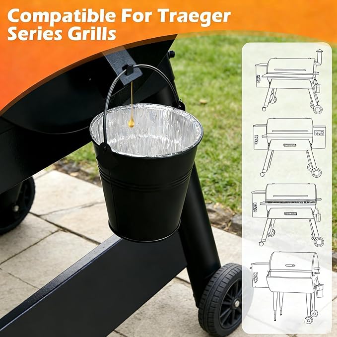 30-Pack Grease Liner and 1 Pack Black Bucket, Grill Drip Cups Compatible for Traeger Pro Series 575/780, 22/34 Series, Grill Accessories and Drip Tray Liner