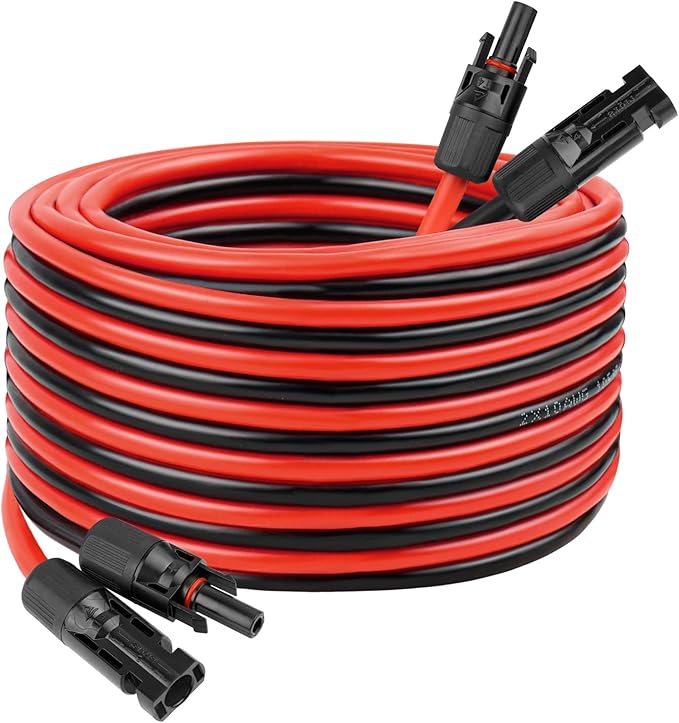10 AWG Solar Extension Cable 25FT, Flexible Solar Panel Wire with Male to Female Connector Parallel Tinned Copper Wire for Solar Panel, Automotive, RV, Boat, Outdoors