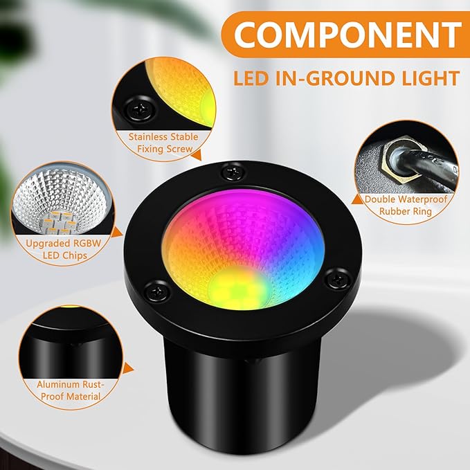 Low Voltage Landscape Lighting - 10W RGB Landscape Lights with Color Changing, 12V-24V Waterproof Outdoor In-Ground Lights for Yard Garden (10 Pack)