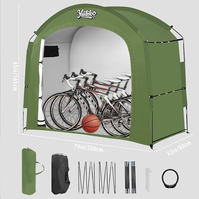 Bike Storage Shed Tent, Waterproof Outdoor Storage Shelter with 30% More Top Space, Portable Bicycle Cover for 2/3/4/5 Bikes, Motorcycles, Garden Tools, Lawn Mowers, Easy Setup(Green)