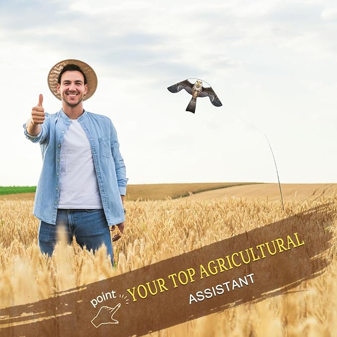 Bird Hawk Flying Kite with Pole Crops Farm Protector Bird Scarer Flying Kite with 4m Pole-Style B