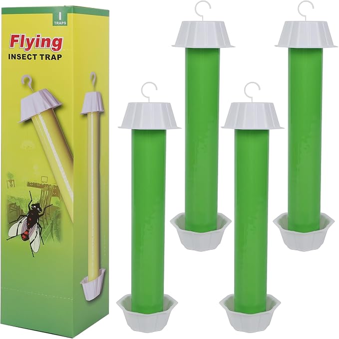 Fly Stick Sticky Fly Traps for Indoors Outdoor 4pk, Sticky Hanging Fly Stick, Flying Insect Trap, wasp Trap (Green 4PCS)