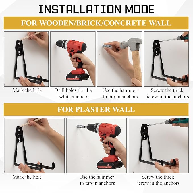 37 Pack Heavy Duty Garage Storage Hooks Set, Steel Wall Mount Garage Hooks with Anti-slip Coating and 12 Adjustable Triangle Straps, Multi-size Organizer for Hanging Bike, Ladder, Garden Tools